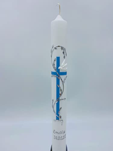 Taufkerze Kommunionkerze Blau/Silber inkl. Beschriftung / Personalisierung / Kommunion / Taufe / Handarbeit C113-NS
