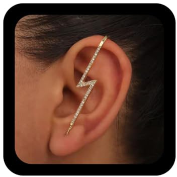 Yheakne Boho Lighting Bolt Ear Cuff Earring - Gold Cz Edgy Thunder Ear Wrap Earring Rhinestone Climber Earring - Edgy Pin Hook Cuff Earrings for Women