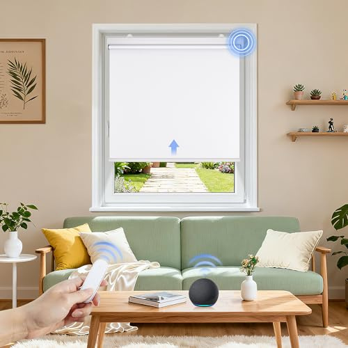 Grandekor Elektrische Rollos Innen Verdunklungsrollo ohne Bohren 120x200 cm | Weiß mit Fernbedienung & Leiser Motor Smart Rollo für Fenster Innen mit Metal Klemmträger,Thermorollo Sonnen-& Sichtschutz