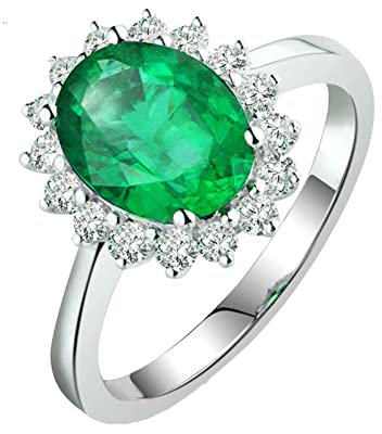 Daesar Eheringe Platin 950, Verlobungsring Damen Blume mit 1ct Oval Smaragd Trauringe Nickelfrei Moissanit Ringgröße 65 (20.7)