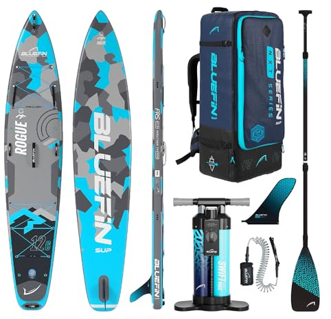 Bluefin SUP Rogue 12'6 Tavola da Stand Up Paddle Paddleboard gonfiabile per il turismo Kit Touring con pagaia in carbonio Tavola da Stand Up Paddle da gara Accessori inclusi Portatile, Ghiaccio