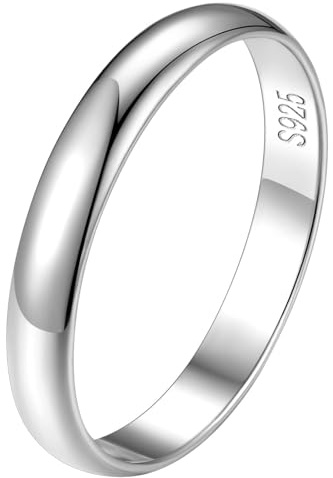 FindChic Anillo Mujer Plata de Ley 925 Diseño Sencillo Anillo Mujer 3mm Ancho Tamaño 12 Anillos de Boda