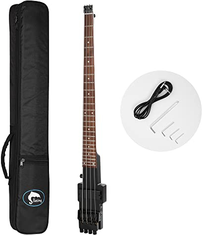 Batking Bajo eléctrico de viaje sin cabeza 4 cuerdas bajo con bolsa de concierto