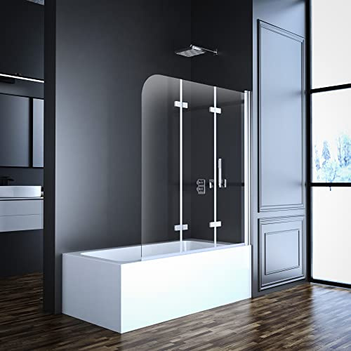 Duschwand für Badewanne 120x140cm 3-teilig faltbar Duschwand Badewannenaufsatz Duschtrennwand Duschabtrennung mit 6mm Nano Glas