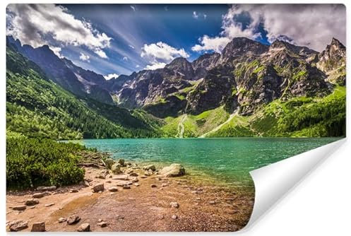 Muralo Selbstklebende Vlies Fototapete SEE MORSKIE OKO Tatra Berge Wald Bäume Pflanzen Steine Natur Landschaft 3D für Wohnzimmer Schlafzimmer Br. 270cm x Hö. 180cm
