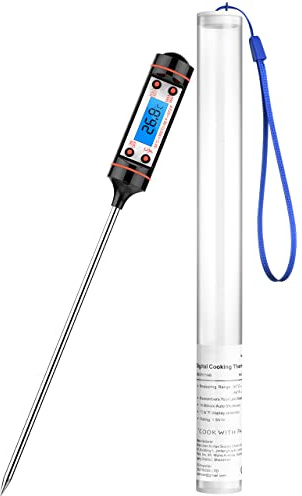 CGZZ Termometro da cucina 150 mm, schermo LCD retroilluminato blu, lettura immediata, termometro da cucina in acciaio inox