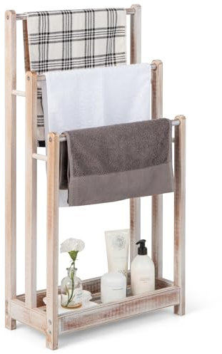 Multigot 3-Tier Towel Rack, Freestanding Bathroom Towel Rail with Bottom Shelf and Anti-toppling Device, Modern Rust-Resistant Bathroom Organizer (Vintage White)