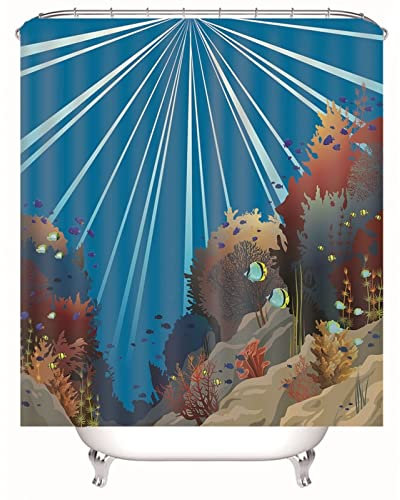 Whoiy Duschrollo Pflanzen, Shower Curtains 180X180cm Polyester Duschvorhang Unterwasser Blau für Outdoor Hotel
