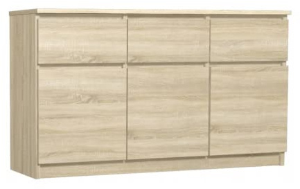 VBChome Kommode mit 3 Schubladen und 3 Türen 120 x 40 x 75 cm Eiche Sonoma Grifflose Schubladenkommode Mehrzweckschrank für Flur Schlafzimmer Wohnzimmer Modern Eiche Sonoma