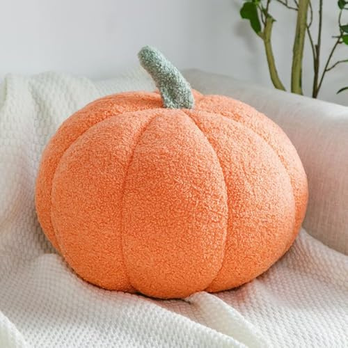Bettschlange Kürbis Kissen, 3D Kürbis Deko, Halloween Plüsch Gemütliche Herbst Gefüllte Zierkissen für Erntedankfest Weihnachten Schlafzimmer, Stuffed Plushh, Orange, 30cm