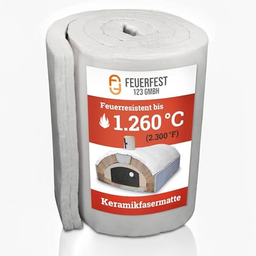 Feuerfest 123 - Keramikfasermatte [732x61x2,5 cm] - Bis 1.260 °C - Hochtemperatur-Isolierung - Keramikfaserdecke für Kamine und Öfen - Auch als Ofenrohr Isolierung - Material Dichte 128 KG/m³