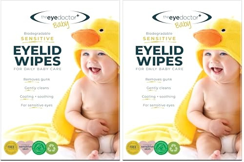The Eye Doctor Sensitive Baby Eyelid Wipes - 20x Safe Sterile Eye Wipes for Gentle Daily Baby Care - Preservative, Detergent & Fragrance Free - Individually Wrapped (Pack of 2)