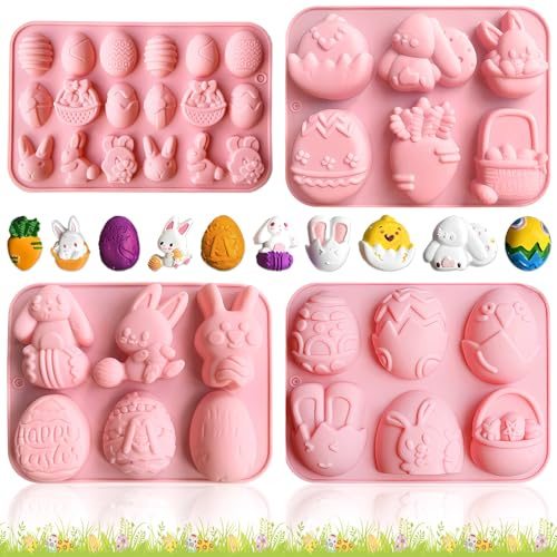 Lets Joy 4 Stück Ostern Silikon Schokoladenformen, Ostereier Silikonform, Osterhasen-Eierform, Silikonform Ostern, Osterhase Silikon Form, DIY Küchen Süßigkeitenform Fudge KuchenKekse