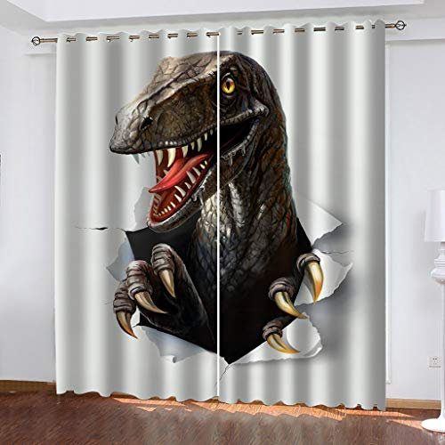 MAYNUO Blickdichte Vorhänge Mit Motiv 3D Diorama Tier Dinosaurier Kinder Gardinen Blickdicht Ösen Gardine Thermo 264x214 cm Schlafzimmer Kinderzimmer Vorhänge Dekoratives Muster, Verdunklungsvorhänge