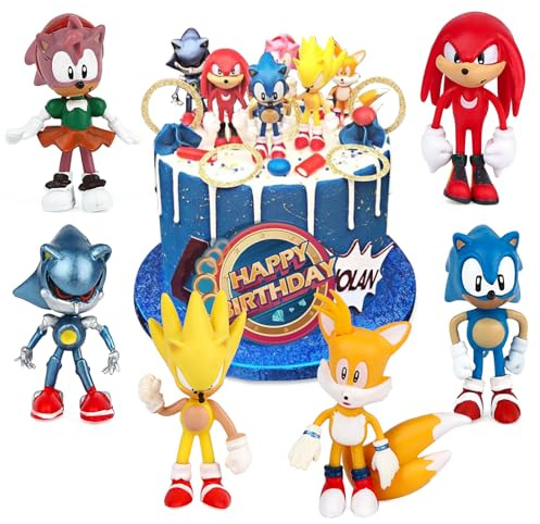 Powmag So-nic Tortendeko Figuren Set, 6 Stücke Mini Figurines Cake Toppers, Tortendeko Kinder Geburtstag Junge, Partydekorationen, Spielzeug, Geschenke
