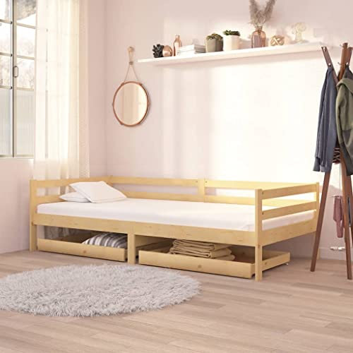 ULUYYUC Tagesbett, Jugendbett Bodenbett Gartenbett Palettenbett Geeignet für Wohnbereich Schlafzimmer Zimmer Mieten Wohnzimmer mit Schubladen 90x200 cm Massivholz Kiefer
