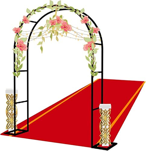 Rosenbogen, Garten-Torbogen Aus Metall, Pergola Rankhilfe Verzinkt Rost, Laubengang Rankgestell Mit Sockel Für Verschiedene Kletterpflanzen, Einfache Montage, 6 Größen,120x220x40CM