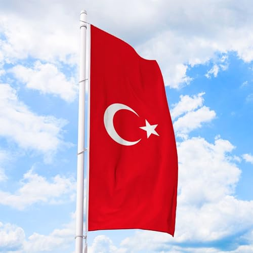Türkei Flagge 120 x 300 cm - für Fahnenmast, Türkeifahne aus reißfestem Fahnen-Polyester-Stoff, Hissfahne Hochformat wetterfest und UV-beständig