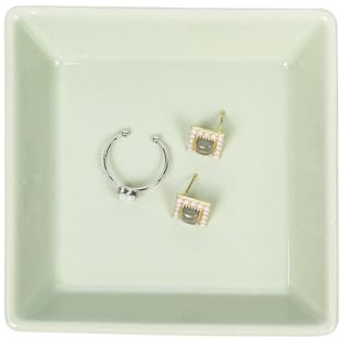 Nwvuop Plat à bijoux en céramique, porte-bague, bol à clés pour couloir, cadeau pour femme et elle (vert clair)