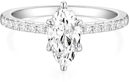 Titaniumcentral 2CT Verlobungsring Damen Gold Silber Ringe mit Zirkonia Marquise Schliff Trauringe Versprechen Ring (Silber,53 (16.9))