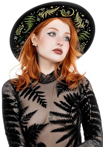 Nugoth Witchy Summer Fedora Hat, Grün, Schwarz, One Size