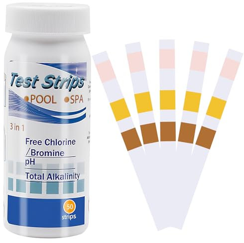Tiras de Prueba de pH para Piscina, 50 Tiras Reactivas de Prueba Piscina y Spa 3 en 1, Papel de Prueba Química, Tiras Reactivas Piscina Cloro, Tiras de Prueba de Agua para Piscina, SPA, Bañera