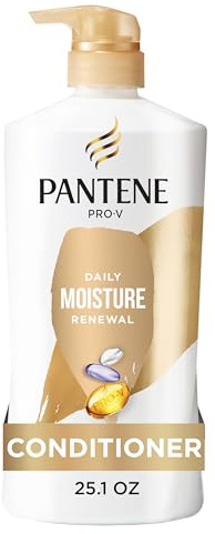 Pantene Conditioner, Daily Moisture Renewal - Pro-V Nutrients for Dry, Color-Treated, Straight to Curly Hair, 72 Hour Hydration & Softness, Paraben Free, Cleanses, Strengthens Bonds, 25.1 Fl Oz