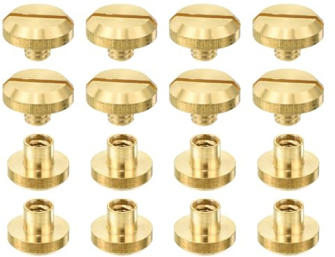 sourcing map 8Pcs Brass Chicago Screw, 4mm Concave Leather Rivets Belt Screw Binding Stud Nail Rivets Fasteners for Leathercraft Belt Jean DIY