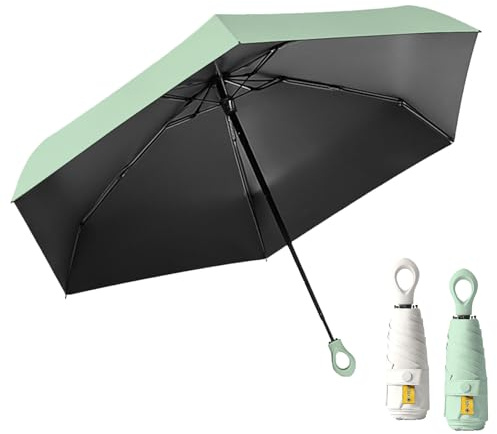 XRPRPX 2 Pezzi Ombrello Piccolo Pieghevole Ombrello Tascabile Antivento Ombrello Portatile Leggero 8 Costole UPF50+ Ombrello Pieghevole Antivento per Ragazzo e Ragazza, Diametro 90 cm (Bianco/Verde)