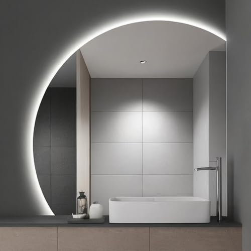 InnoMirroK Semicircle Illuminated Bathroom Mirror, LED 3-Color Light Makeup Mirror, Intelligent Anti-Fog Wall Mirror, for Bathroom/Bedroom/Dressing Table 100×100cm(Right Under Cut,110cm/43)