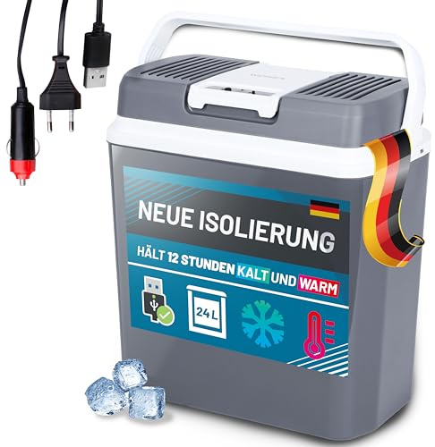 24 Liter Kühlbox elektrisch 230V, Auto 12V, USB Anschluss KÜHLT und WÄRMT | Kühlbox mit USB Anschluss für Powerbank, Leiser ECO Modus für Camping, Kühlbox elektrisch für Auto LKW, Thermobox für Auto