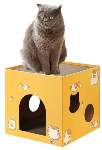 Rascador de cartón para gatos, caja rascadora multiusos para gatos, casa de almohadilla para rascar gatos, rascador para gatos para jugar, caja rascadora relajante para gatos, casa de rascar para