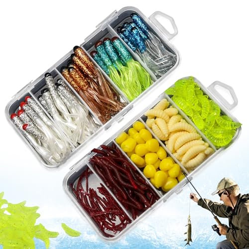 Angel Köder, 210 Stück Kunstköder Angeln Wurm Lebensechte Angelköder Künstliche Würmer Gummiköder Forelle Hecht Zander Weiche Forellenköder für Salzwasser und Süßwasser