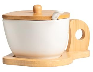 Generico Sucrier avec cuillère en porcelaine et bambou bonbonnière pour mariage, cadeau Harmony PRMT25224
