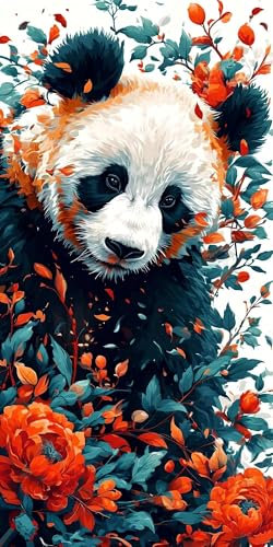 Malen Nach Zahlen Blumenpanda Malen Nach Zahlen Kinder, XXL Groß DIY Malen Nach Zahlen Erwachsene Ölgemälde Set, mit 3-Pinseln und Acrylfarbe für Anfänger Geschenke und Home Wand Dekor 40x90cm T-730