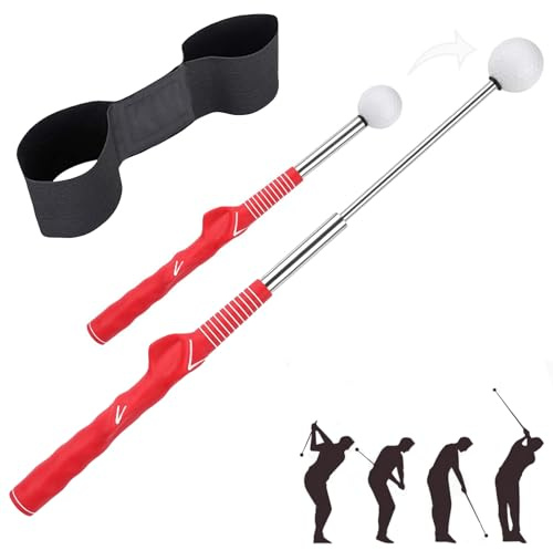 2 Pack Retractable Golf Training Aid, Golf Swing Training Aid with Arm Posture Correction Strap, Adjustable Golf Grip Trainer, Golf Practice Accessories Great for Beginners and Professionals