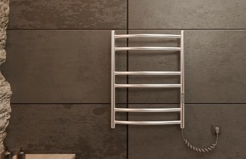 Scaldasalviette in acciaio inox 625 x 480 mm – Radiatore elettrico da bagno 84 W con termostato e timer – Dispositivo da parete IP44 – Per bagni eleganti