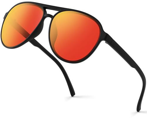 Gesruny Sonnenbrille Herren Damen Polarisiert Pilotenbrille UV400 Schutz Sonnenbrillen Klassische Retro Ultraleichte Schwarz Fliegerbrille Outdoor für Fahren-Rot