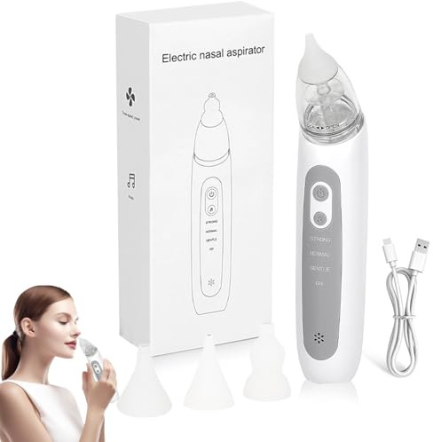Aspiratore nasale per bambini, ventosa elettrica per naso con 3 punte in silicone, aspirazione regolabile, detergente per naso anti-riflusso con musica e luce, rimozione sicura del muco nasale per i