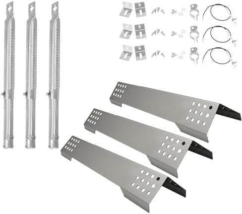 WELL GRILL 40,2 cm rostfritt stål brännarskydd och brännare för Rösle Videro G3, G3-S, G3-S Nero, Vario+ gasgrill, flamfördelare brännarrör piezotändare för Rösle grill tillbehör – 3-pack