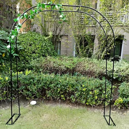Arche de jardin en métal pour rosiers grimpants avec structure de support et base de treillage - Décoration de pergola d'extérieur (noir, 340 x 230 cm)