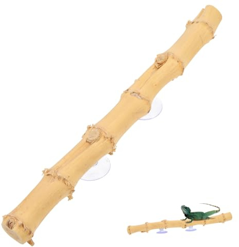 DECOMELODY Bearded Dragon Tank Decor Decorative Reptile Climbing Branch Natural Bamboo Root and Grapevine Wood Material Suction Cup Climbing Stand for Cage Reptile Habitat Accessories