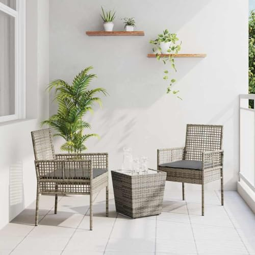LLEZKBR Outdoor-Möbel-Gartenmöbel-Sets, Bistro-Set, 3-teilig, grau, Polyrattan