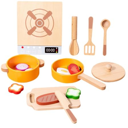 Dickly Kitchen Playset Toy with Cookware Wooden Play Kitchen Set