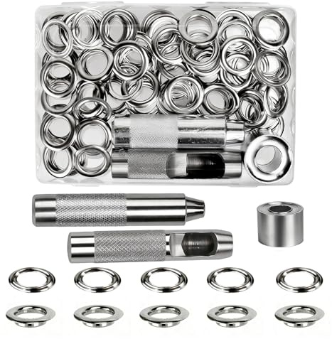 Luabue 50 Set Kit Ojetes Metalicos Kit de Herramienta 20mm Ojetes y Arandela Incluye Herramienta de Perforación Instalación Base Kit de Ojales Metalicos para Toldos Ropa Cuero Telas Lonas