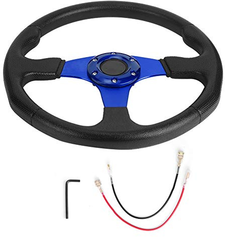35cm (14 Zoll) Sportlenkrad mit Tiefem Teller – Universelle 6-Loch-Nabe, Schwarzes PU-Leder & Aluminiumlegierung (Blau)