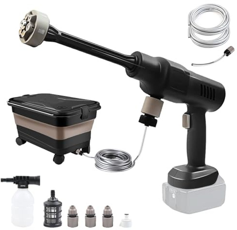 TIHOOK Portable Pressure Jet Washer for Ma-kita BL-18V, Brushless Motor, Cordless Pressure Washer with 23L Foldable Water Tank, 6-in-1 Nozzle, Foam Sprayer, 5M Hose for Car, Patio, Garden(No Battery)