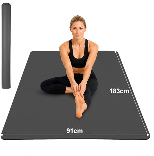 THAILE Yogamatte XXL - 183x91CM 6MM Dicke Rutschfeste TPE Gymnastikmatte, Doppelseitige Textur, Extra Breite Sportmatte & Fitnessmatte, Umweltfreundlich, Pilates, Studio & Heimtraining, Schwarz