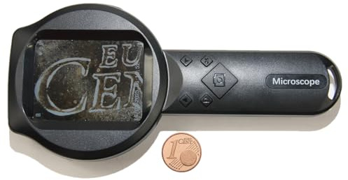 EasY Magnifier Digital Mikroskop Lupe mit USB, Aufladbares Handmicroskop mit 2,8 Zoll IPS Display & 15 LED Licht, Reale 500fache Vergrößerung für Schmuck, Münzen