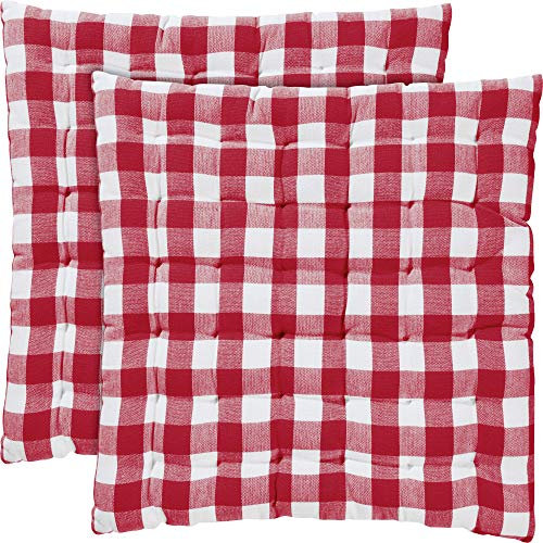 REDBEST Stuhlkissen, Stuhlauflage, Sitzkissen 2er- Pack Landhaus karo Nashville rot Größe 40x40x3 cm - strapazierstark, langlebig, angenehmer Sitzkomfort (weitere Farben)